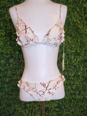 Chelsea & Violet Cream Bikini Set with Pink Floral Print